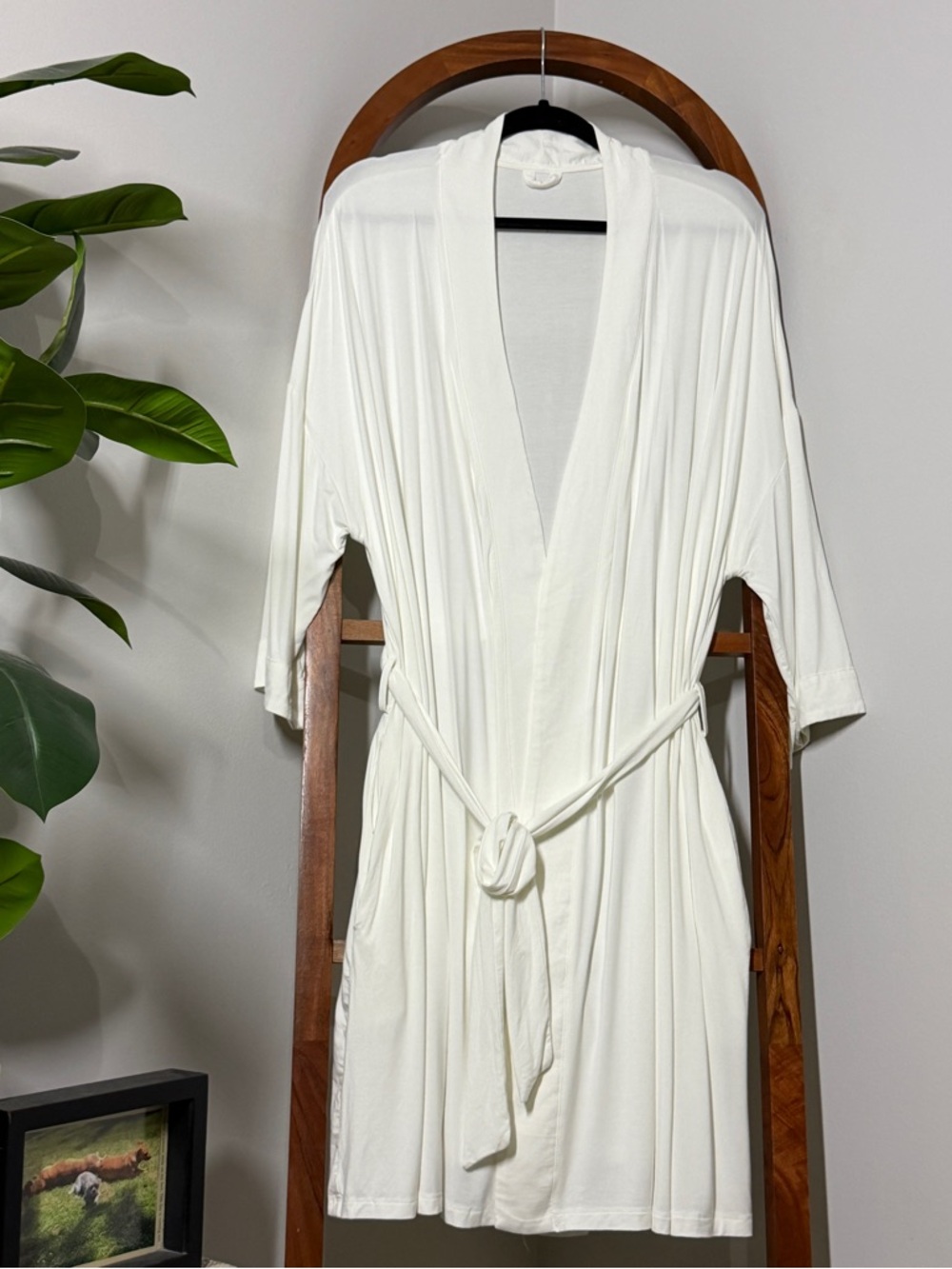 Cozy Earth XL White Bamboo Stretch Knit Kimono Robe
